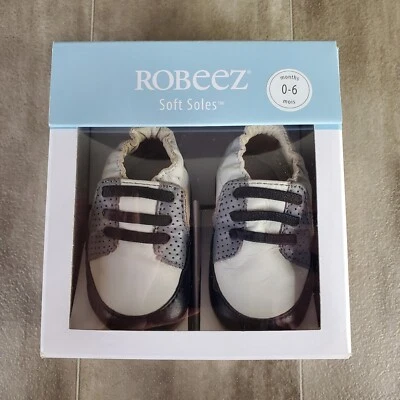 Robeez Trendy Trainer Baby Boy's - Grey - 0-6 Months Leather Upper & Outsole