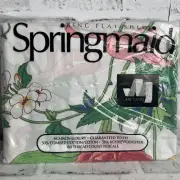VINTAGE SPRINGMAID King Size Flat Sheet Ribbon Bouquet White USA