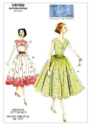 VOGUE SEWING PATTERN 8789 MISSES 6-14 EASY RETRO 50s PULLOVER DRESS & CUMMERBUND