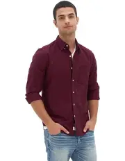 [American Eagle] Slim Fit Flex Oxford Button-Up Shirt in Red