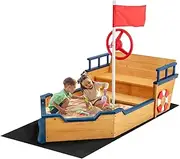 Pirate Boat Wood Sandbox for Kids, Outdoor Playset Sandpit Sandbox for Garden Backyard Play Game Toy Outside Activity Centre Playgroun