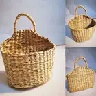 Vintage Woven Bamboo Magazine Towel Basket Curved Wall Counter Step Hanging