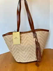 NEW w TAGS Patricia Nash Marconia Tote Shoulder Bag Natural Zig Zag Woven Purse