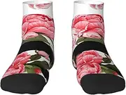 [JEJEA] Black White Striped Flowers print Men's Athletic Cushioned Crew Socks Crew Training Athletic Socks Men and Women for Sports