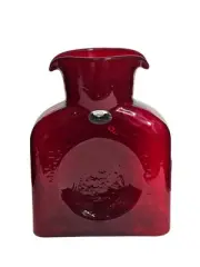 Blenko 384 Glass Ruby Red Water Jug Bottle Vase Pitcher Handcraft Art USA New