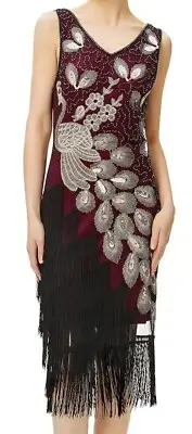 BABEYOND WOMEN’S FLAPPER DRESS SIZE SMALL WINE RED 1920’S GREAT GATSBY PARTY