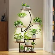 [BACEKOLL] Plant Stand Indoor with Grow Lights, 7 Tiered Plant Shelf Indoor, 47" Corner Plant Stands for Indoor Plants, Tall Plant Flower Display Shelf, S-Shaped Plant Rack for Home, Living Room, Black