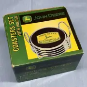 Vintage Style John Deere Chrome Plated Coaster Set With Holder