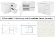 Warehouse Clearance! 750mm Wall Hung Vanities with Stone Benchtops