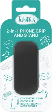 Techxtras 2-in-1 Phone Grip and Stand (Black)