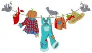 SCARECROW CLOTHESLINE NEW BATHROOM KITCHEN TOWEL EMBROIDERED BY LAURA
