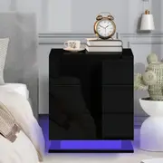 ALFORDSON 3 Drawers Bedside Table Zaim Gloss Nightstand (Black)