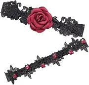 [VALICLUD] Bride's Lace Garters Comfortable Fit Red Rose Flower Design Wedding Garter Set