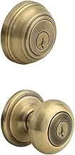 Kwikset 991 Juno Entry Knob and Single Cylinder Deadbolt Combo Pack Featuring SmartKey in Antique Brass