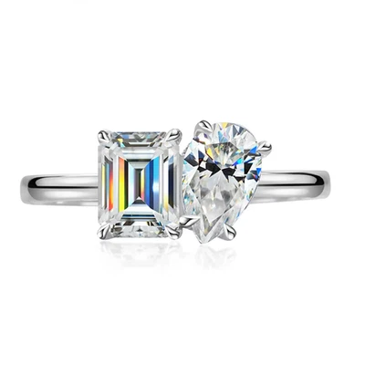 Emerald Cut, Pear Cut Moissanite Rings S925 Silver D Color VVS1 Lab Diamond Ring
