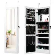 Giantex 15 LED Lights Mirror Jewelry Cabinet Wall/Door Mounted Jewelry Armoire w/Full Length Mirror White
