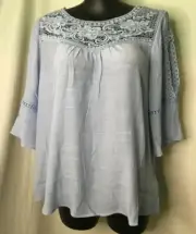 AUTOGRAPH LIGHT BLUE "COLD SHOULDER" LACE YOKE TOP SZ 22-NEW REDUCED $