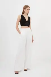 Tailored Viscose Satin Back Crepe Wide Leg Pants