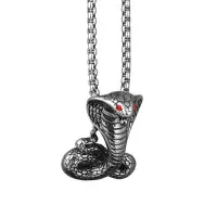 在飛比找Yahoo!奇摩拍賣優惠-復古男士時尚鑲嵌紅寶石眼鏡蛇吊墜項鍊首飾