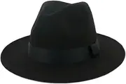[Generic] Womens Mens Solid Color Classic Wide Brim Fedora Hat Unisex Felt Hats Jazz Hats Wedding Church Panama Caps