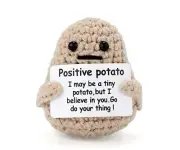 Mini Knitted Wool Potato Toy – Cute Crochet Doll with Positive Card, Gift Decor