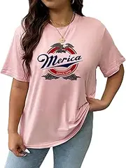 [SODSHY] Women's Plus Size Tops USA Shirt Memorial Day Red White and Blue Patriotic Shirts American Flag Graphic Tees