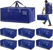 Dokeno Pack of 6 92L Storage Bags, Large Moving Bags with Backpack Straps, Waterproof Storage Bag with Zips, Heavy-Duty Moving Boxes for Moving Storage, Camping, Blue