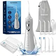 FLOWSSER Water Dental Flosser Teeth Pick, 5 Cleaning Modes, 8 Nozzles Jet Tips - Portable Cordless Oral Irrigator 300ML Rechargeable Travel Irrigation IPX7 Electric Waterflosser Flossing (White)