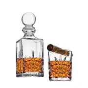Godinger Crystal Glass Mini Whiskey Decanter & Cigar Whiskey Glass Personal Set