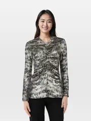 Silver Silk Metallic Ruched Top