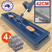 Large Flat Mop 360°Rotating Dust Wet Cleaning Magic Self Wringing Mop w/ 4 Pads