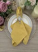 Luchuan Linen Napkin Jacquard Cheesecloth Napkins 6 Pack 18x18 Inches 100% Natural Soft Cotton Weddings Decorative Parties Family Everyday Use Bulk Linen Dinner Napkins (6, Gold Yellow)