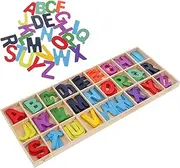 CORHAD Letter Blocks for Children Educational Toy Preschool Learning Activities Wooden Alphabet Puzzle Set 26 Letters Storage Tray Boys and Girls Toys