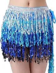 [Wisebom] Sequins Tassel Skirt Ballet Dance Fringe Hip Scarf, Belly Dance Sequin Tassel Hip Performance Skirt Sparkle Skirt Fringe Rave Skirt Outfit