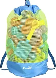 EocuSun Beach Mesh Tote Bag - Large Drawstring Backpack for Sand-Free Swimming and Pool Toys Storage, Sky Blue