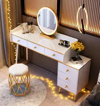 在飛比找松果購物優惠-120cm化妝桌+櫃子 床頭櫃 梳妝桌輕奢北歐梳妝臺臥室現代