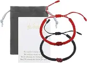 [ECSiNG] 2PCS Couple Bracelets Matching Bracelets Lucky Relationship Bracelet Tibetan Knot Handmade Braid Black Red Rope Bracelets for Couple Lover