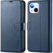 TUCCH Wallet Case for iPhone 14 (6.1") 2022 5G, PU Leather Case with RFID Blocking Card Slots Kickstand[Shockproof TPU], Magnetic Protective Book Flip Folio Cover Compatible with iPhone 14, Dark Blue