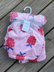 Carters Raspberry Baby Blanket Infant Girl Pink And Blue Soft Plush Fleece New