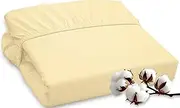 Royale Linen 300 Thread Count 100% Long Staple Combed Cotton Fitted Sheet - Soft Deep Pocket Bottom Sheet - Yellow Fitted Sheet Queen Size - Queen Fitted Sheet Only - Elastic Sheet (Queen,Yellow)