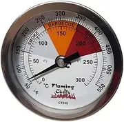 Recalibratable Flaming Coals BBQ Smoker Thermometer Gauge - Small