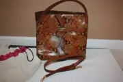 Tory Burch Lee Radziwill Exotic Double Bag Dark Caramel NWT $1098