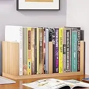 Hbluefat Desktop Organizer Bookshelf, 2 Cubicler Small Wood Tabletop Bookcase, Mini Multi-Functional Countertop Display Storage Shelf for Home Office School (Wood)