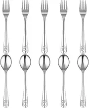 Abizarch 10Pcs Kids Fork and Spoon Set 410 Stainless Steel Kids Silverware Set Ergonomic Toddler Utensils Cute Cartoon Bear Kids Flatware Dishwasher Safe for Children Toddler(16cm,silver)