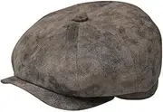 [fiebig] 8-Panel Pigskin Flat Cap for Men and Women, Leather Flat Cap, Peaked Cap with Inner Lining, Leather Cap for All Year Round Balloon Hat with Peak, Taupe, 61
