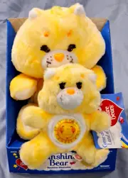 Kenner Care Bears Funshine Bear 7" & 12" 61530 Set Lot Vtg 1984 w Tag Box MIB