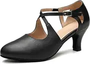 [VCIXXVCE] Latin Dance Shoes Women's Closed Salsa Tango Bachata Ballroom Dance Sandals Character Dance Shoes, Black, 8.5 AU