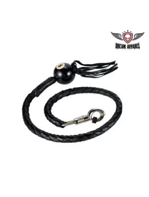 42" Black Fringed Get Back Whip with Pool Ball for Motorcycles