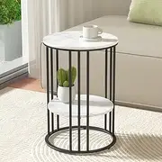 Artiss Coffee Table 2-Tier Storage Side Table Bedside Marble Effect Round White