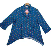 Peter Alexander Ladies Sz M Blue Paisley Handkerchief Hem Button Pajama Top NEW